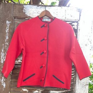 Vintage Gino Tave red and gray 100% wool cardigan